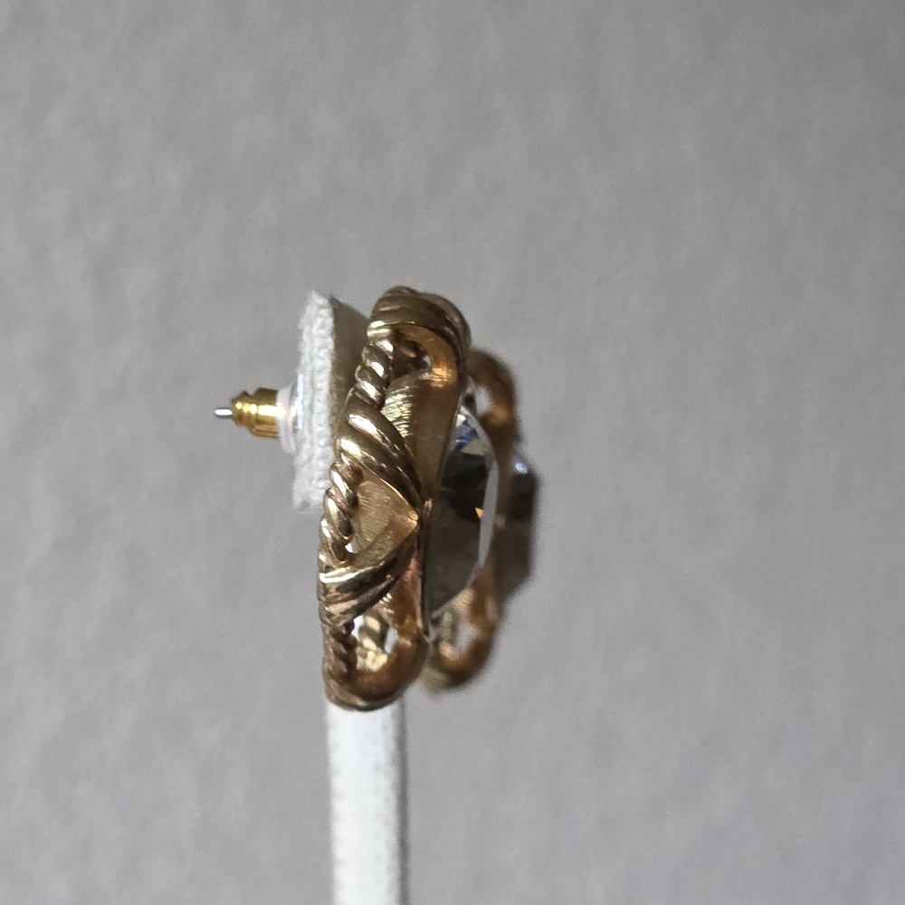 Swarovski Gold Tone Rope Crystal Center Post Back 1980s Earrings - Picture 4 of 11